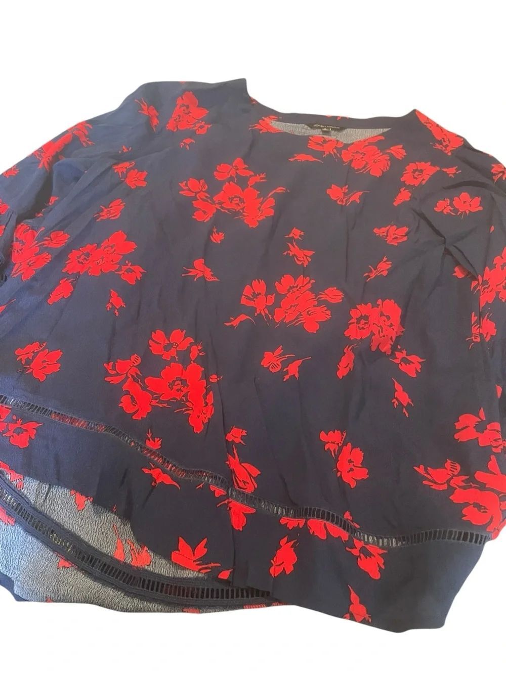 John Mark Black Blouse with Red Floral Print